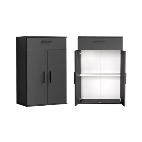 mokebo® Mehrzweckschrank 60cm Breite mit Schubladen 'Der Praktische', kleiner Büroschrank oder Aktenschrank, auch als Schuhschrank oder Aufbewahrungsschrank in 60x90x34 cm (B/H/T) in Anthrazit-Schwarz