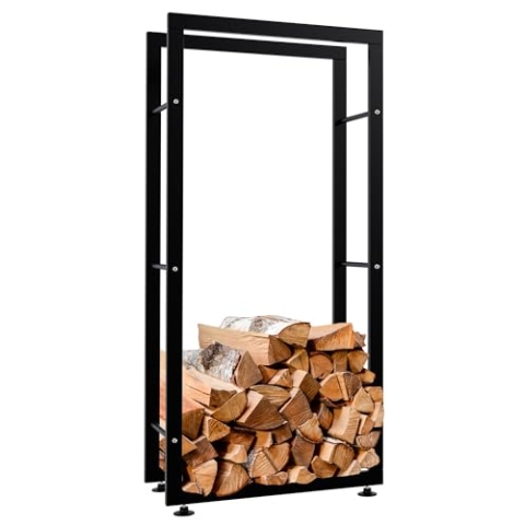 CLP Kaminholzständer Keri V2 I Aus Schwarzem Metall I Kaminholzregal Mit Bodenschonern I Stapelhilfe Für Brennholz, Farbe:schwarz, Größe:25x60x125 cm