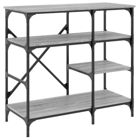 vidaXL Bäckerregal, Küchenregal mit viel Stauraum, Standregal Regal Küche mit verstellbaren Füßen, Mikrowellenregal Gewürzregal, Grau Sonoma Holzwerkstoff Metall