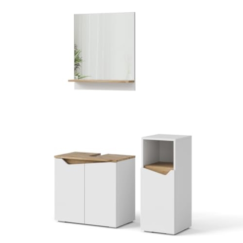 Vicco Badmöbel-Set Marelle, Weiß/Artisan-Eiche, 3 Teile, mit Midischrank