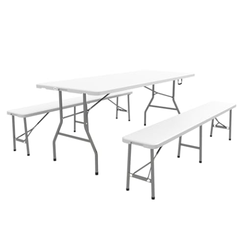 Outsunny 3-teilige Bierzeltgarnitur klappbare Festzeltgarnitur mit Biertisch, 2 Bierbänke, Gartenmöbelset für 6 Personen, Campingbedarf, Gartenparty, HDPE, Weiß