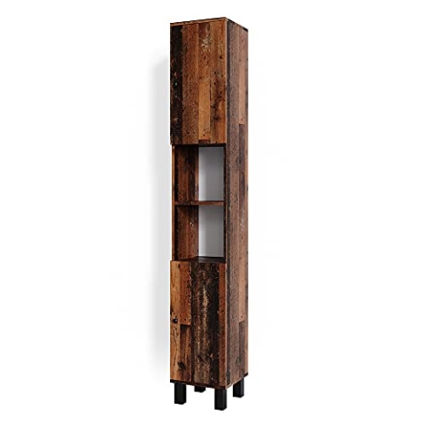 Vicco Badschrank Fynn, Badezimmerhochschrank, Eiche rustikal, 30 x 190 cm