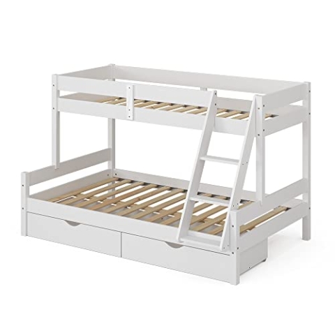 VitaliSpa Etagenbett Everest, Jugendbett, Weiß, 120x200 / 80x200 cm mit Schubladen