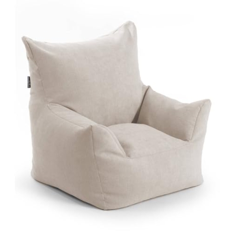 mokebo Kindersessel mit Stoffbezug 'Der Pausenheld', Sitzsack Kinder mit Füllung, auch als Lesesessel oder Sitzkissen fürs Kinderzimmer, Kindersitzsack oder Sessel für Kinder in Beige