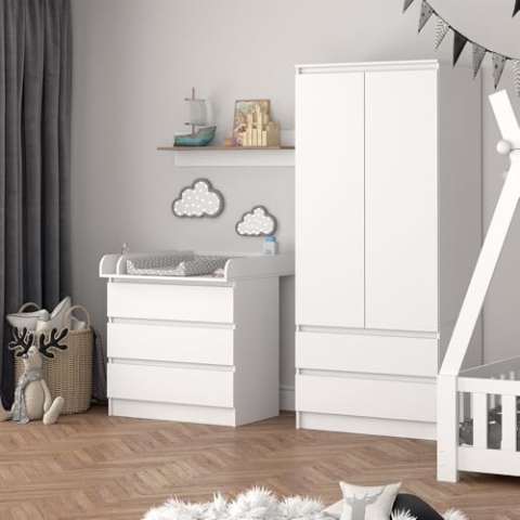 Vicco Wickelkommode Emma, Wickelaufsatz für die Kommode, Weiß, 80 x 85.4 cm mit 3 Schubladen