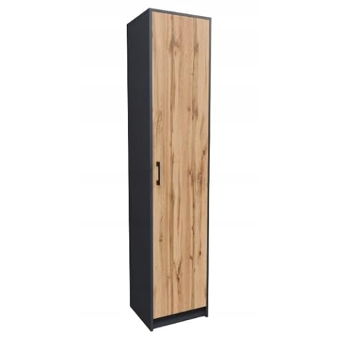 MATKAM Bücherregal Regal R8, B/H/T 39x180x35cm mit Türen, ideal für Büro, Diele Wohnzimmer, Jugend- oder Kinderzimmer, mit verstellbaren Regalböden und satinierte Griffe (Anthrazit Grau-Wotan Eiche)