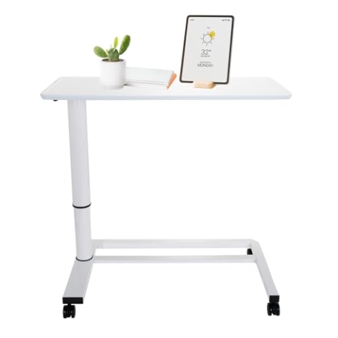 hjh OFFICE 830054 Sitz-Stehtisch höhenverstellbar Stand II Weiß Beistelltisch mit Gasfeder & Rollen, Höhe bis 107 cm