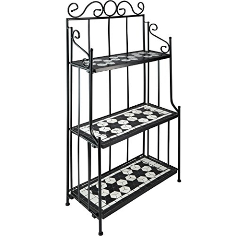 tectake 800572 - Metallregal Mosaik, 3 Regalfächer aus Steinmosaik, geschwungener Metallrahmen - Diverse Farben (Schwarz-Weiß | Nr. 402771)