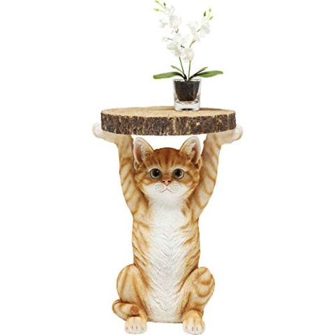 Kare Design Beistelltisch Animal Ms Cat, Mehrfarbig, 33cm Durchmesser, Beistelltisch, Katzen Motiv, rund, 52x35x33 cm (H/B/T)