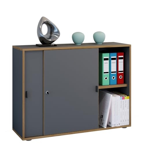 VCM Büroschrank mit 2 Fächern | moderner Aktenschrank mit Schiebetüren | Maße ca. H. 74 x B. 100 x T. 37 cm– Salia 2-Fach Anthrazit