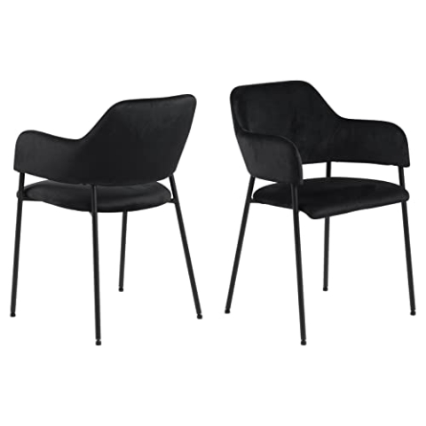AC Design Furniture Lisette Esszimmerstühle mit Rückenlehne, 2er-Set, Gepolsterter Esszimmerstuhl, Schwarz Gepolsterter Stoffsitz mit Schwarzen Metallbeinen, Home-Office-Schreibtischstuhl ohne Rollen