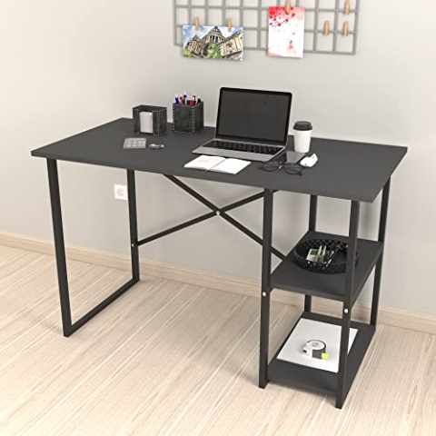 [en.casa] Schreibtisch Nittedal mit Regal Computertisch Anthrazit PC Tisch Bürotisch mit 2 Ablagen rechteckig Metallgestell