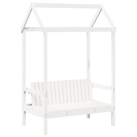 vidaXL Bank mit Dach, Sitzbank mit Rückenlehne Latten-Design, Holzbank für Schlafzimmer Kinderzimmer, Gartenbank Bettbank, Weiß Massivholz Kiefer