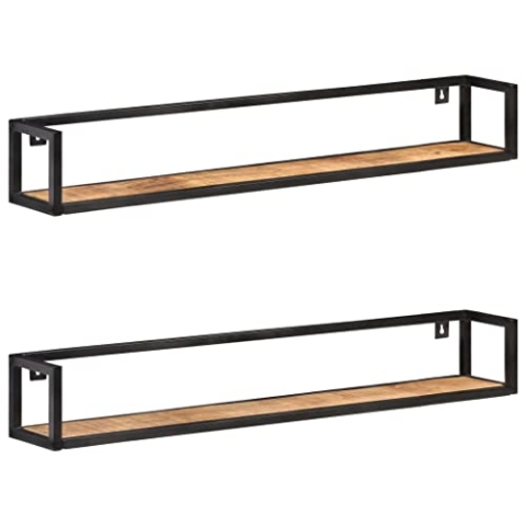 vidaXL 2X Raues Mangoholz Wandregal Industriestil Bücherregal Schweberegal Wandboard Regalbrett Hängeregal Dekoregal CD DVD Regal 120cm