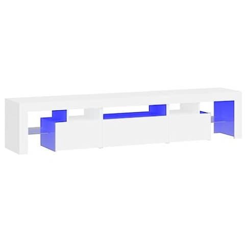 vidaXL TV Schrank mit LED-Leuchten Lowboard TV Möbel Tisch Board Sideboard Fernsehschrank Fernsehtisch HiFi-Schrank Weiß 200x36,5x40cm