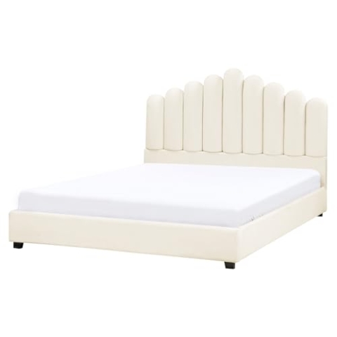 Beliani Polsterbett Samtstoff Creme weiß Lattenrost 140 x 200 cm muschelförmig Vincennes