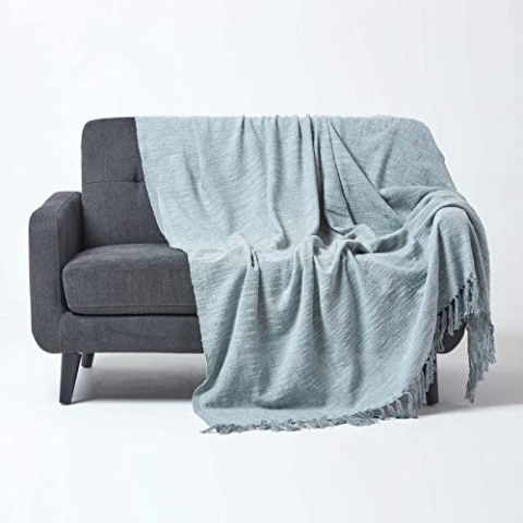 Homescapes extra große Tagesdecke Nirvana, grau, Wohndecke/Sofaüberwurf aus 100% Baumwolle, 225 x 360 cm, Knoten-Optik mit Fransen