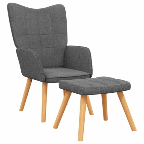 vidaXL Relaxsessel mit Hocker, Sessel mit Stahlrahmen Holzbeinen, Relaxstuhl Polsterstuhl mit Armlehne, Fernsehsessel Polstersessel Wohnzimmer, Modern, Dunkelgrau Stoff