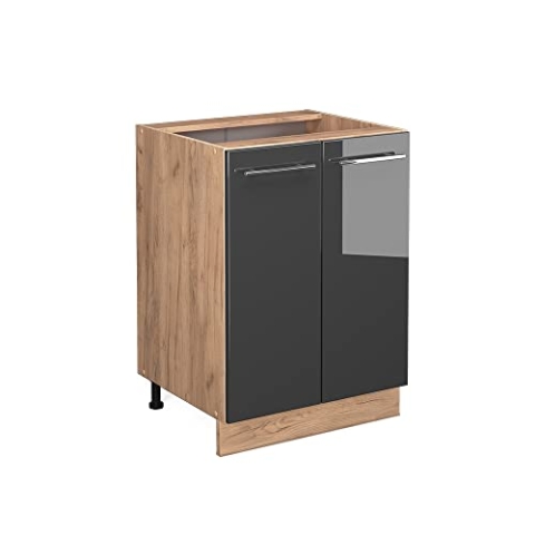 Vicco Küchenunterschrank Fame-Line, Anthrazit Hochglanz/Goldkraft Eiche, 60 cm ohne Arbeitsplatte