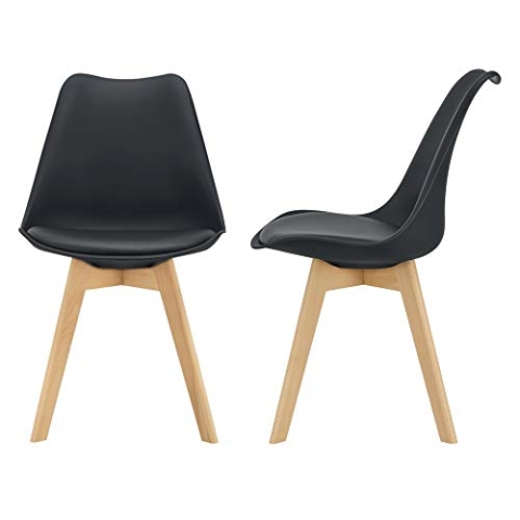 [en.casa] 2er-Set Design Esszimmerstühle 'Fläten' 81 x 49cm Schwarz PU-Kunstleder Polsterstuhl Stühle Wohnzimmerstuhl Küchenstuhl