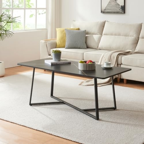 [en.casa] Couchtisch Riskiften Wohnzimmertisch 120 x 60 x 48 cm rechteckig Sofatisch mit Metallgestell Kaffeetisch Marmoroptik, schwarz