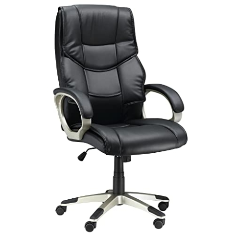 HOMCOM Bürosessel Chefsessel mit Wippfunktion Bürostuhl Schreibtischstuhl Ergonomischer Drehstuhl Sportsitz Hoher Rückenlehne Schwarz Kunsterleder Metall 70 x 58 x 114–124 cm