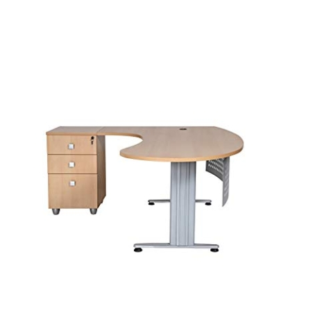 furni24 Schreibtisch Chefschreibtisch Schreibtisch Winkeltisch PC Tisch Moderner Bürotisch Computertisch mit großer Arbeitsfläche Gela Buche Dekor Links gewinkelt Ink.Beistellcontainer mit Schubladen