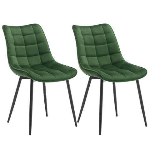 WOLTU Esszimmerstühle 2er Set Küchenstuhl Polsterstuhl Wohnzimmerstuhl Sessel mit Rückenlehne, Sitzfläche aus Samt, Metallbeine, Dunkelgrün BH142dgn-2