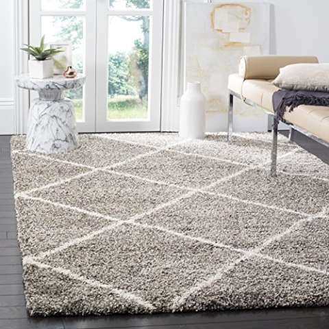 SAFAVIEH Zottelig Teppich für Wohnzimmer, Esszimmer, Schlafzimmer - Hudson Shag Collection, Hoher Flor, Grau und Elfenbein, 91 X 152 cm