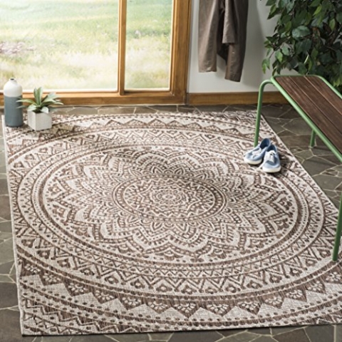 SAFAVIEH Zeitgenössische Teppich für Wohnzimmer, Esszimmer, Schlafzimmer - Courtyard Collection, Kurzer Flor, Hellbeige und Hellbraun, 79 X 152 cm