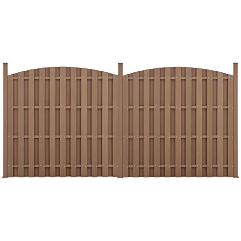 neu.holz WPC Gartenzaun mit Rundbogen und Pfosten 185x376cm Braun Sichtschutz Windschutz Lamellenzaun Zaun