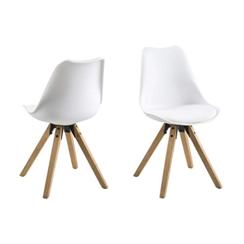 AC Design Furniture 63528 Stuhl Nadia 2-er Set Beine Eichegebeizt, ölbehandelt, weiß, B: 48,5 x T:55 x H: 85 cm