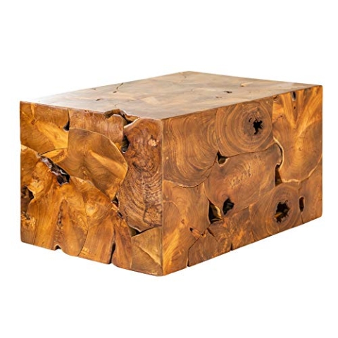 invicta INTERIOR Massiver Couchtisch Square 90cm Teakholz Würfel Handarbeit Massivholz Tisch Holztisch Wohnzimmertisch