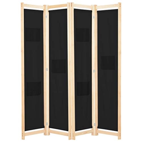 vidaXL Holz Raumteiler 4-TLG. Paravent Trennwand Umkleide Sichtschutz Spanische Wand Raumtrenner Stellwand Schwarz 160x170x4 cm Stoff Klappbar Platzsparend