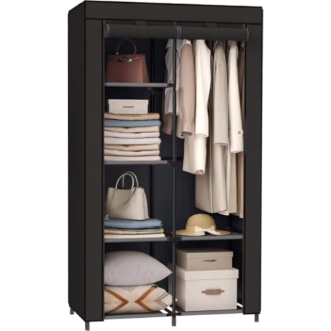 Brixy Kleiderschrank - Garderobenschrank - Kleiderschrank - Faltbar - Stoff Faltschrank - Campingschrank - 88 x 45 x 168 cm - Schwarz