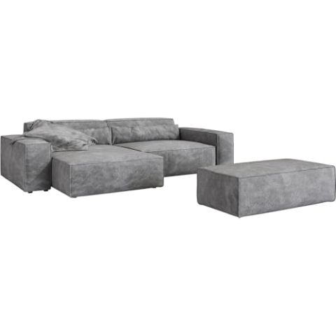 DELIFE Eckcouch Sirpio XL Mikrofaser Taupe 270x170 cm Recamiere variabel mit Hocker