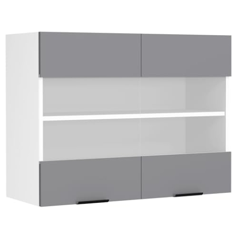 VCM Küchenschrank hängend | Maße ca. H. 60 x B. 80 x T. 31 cm | Hängeschrank mit Zwei Drehtüren | Küchenschrank mit Glas | Küchenmöbel – Fasola Weiß/Anthrazit