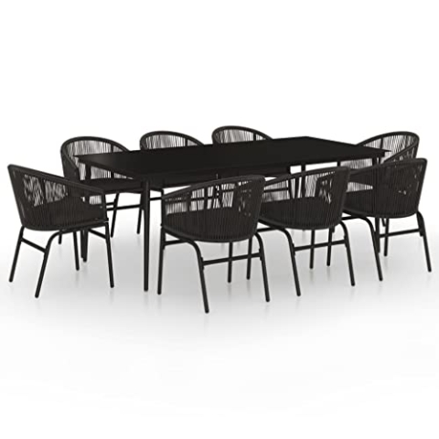 vidaXL Gartenmöbel Set 9-TLG. Gartengarnitur Sitzgruppe Sitzgarnitur Gartenset Gartentisch Esstisch Gartenstuhl Tisch Stühle Schwarz