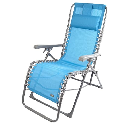 Aktive 61079 - Kippsicherer Klapp-Strandstuhl, stabil, langlebig: Max. Gewicht. 150kg, Textilene-Material, Liegefunktion mit Positionsverstellung, Maße 160x52x76/106cm, Klappstühle
