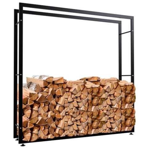 CLP Kaminholzständer Keri V2 I Aus Schwarzem Metall I Kaminholzregal Mit Bodenschonern I Stapelhilfe Für Brennholz, Farbe:schwarz, Größe:25x150x150 cm