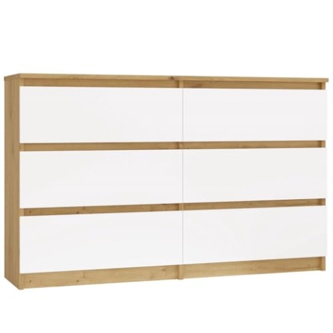 CDF Kommode Malwa M6 120 | Farbe: Eiche Artisan - Weiß | Schrank für Dokumente, Kleinigkeiten | Ideal für Wohnzimmer, Schlafzimmer, Kinderzimmer, Jugendzimmer und Büro | 6 geräumige Schubladen
