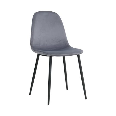 Mevsim Store Esszimmerstuhl 1 Stück Grau – Samtstuhl ohne Armlehne – Bequemer Polsterstuhl mit Metallbeinen für Küche & Esszimmer