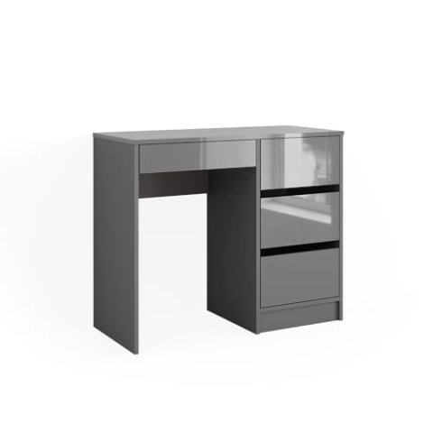 Vicco Schreibtisch Sherry, Arbeitstisch für das Büro, Grau Hochglanz, 90 x 40 cm mit Schubladen