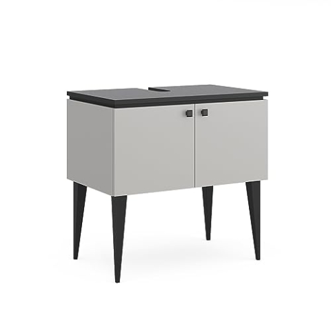 Vicco Waschbeckenunterschrank Gerta, Grau/Schwarz, 80 x 79 cm mit Türen