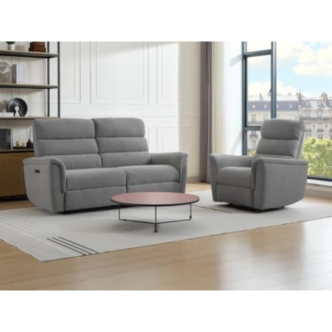 Vente-unique-Relaxsofa 3-Sitzer & Relaxsessel elektrisch - Stoff - Grau - CARTASIA