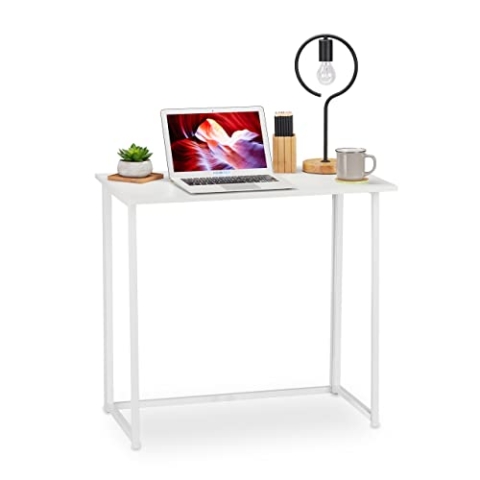 Relaxdays Schreibtisch klappbar, platzsparender Bürotisch zum Klappen, Home Office, Jugendzimmer, 74,5 x 80 x 45cm, weiß
