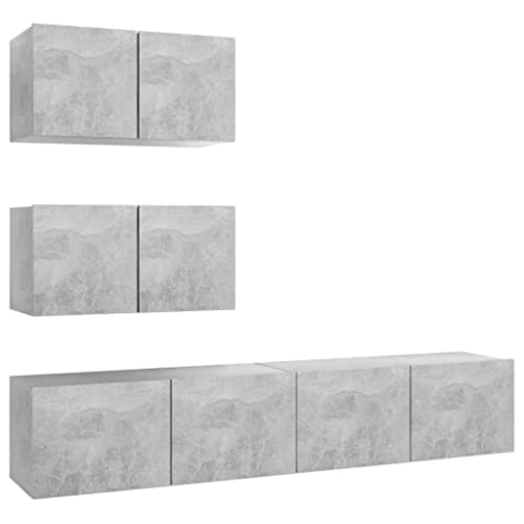 vidaXL TV Schrank Set 4-TLG. Wohnwand Anbauwand Schrankwand Wandschrank Hängeschrank Lowboard Fernsehschrank TV Möbel HiFi-Schrank Betongrau Holzwerkstoff