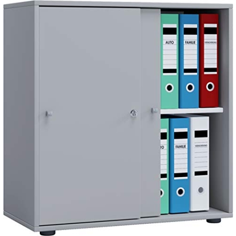 VCM Büroschrank mit 2 Fächern | moderner Aktenschrank mit Schiebetüren | Maße ca. B. 70 x H. 73 x T. 37 cm – Lona 2-Fach Grau