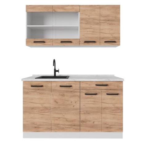 Vicco Singleküche R-Line, Goldkraft Eiche/Weiß, 140 cm ohne Arbeitsplatte