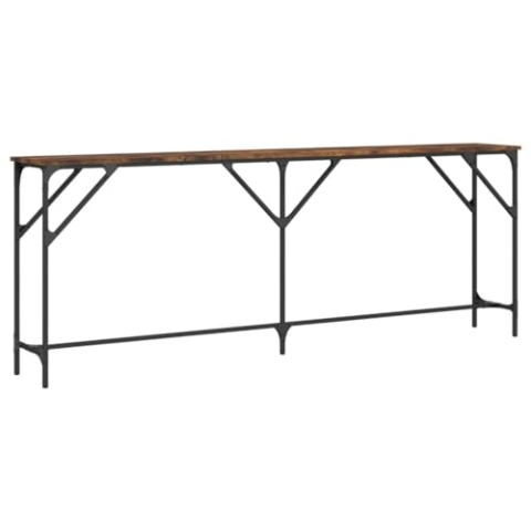 vidaXL Konsolentisch, Beistelltisch mit Metallrahmen, Couchtisch Sofatisch mit verstellbaren Beinen, Wohnzimmertisch Tisch Flurtisch, Räuchereiche Holzwerkstoff